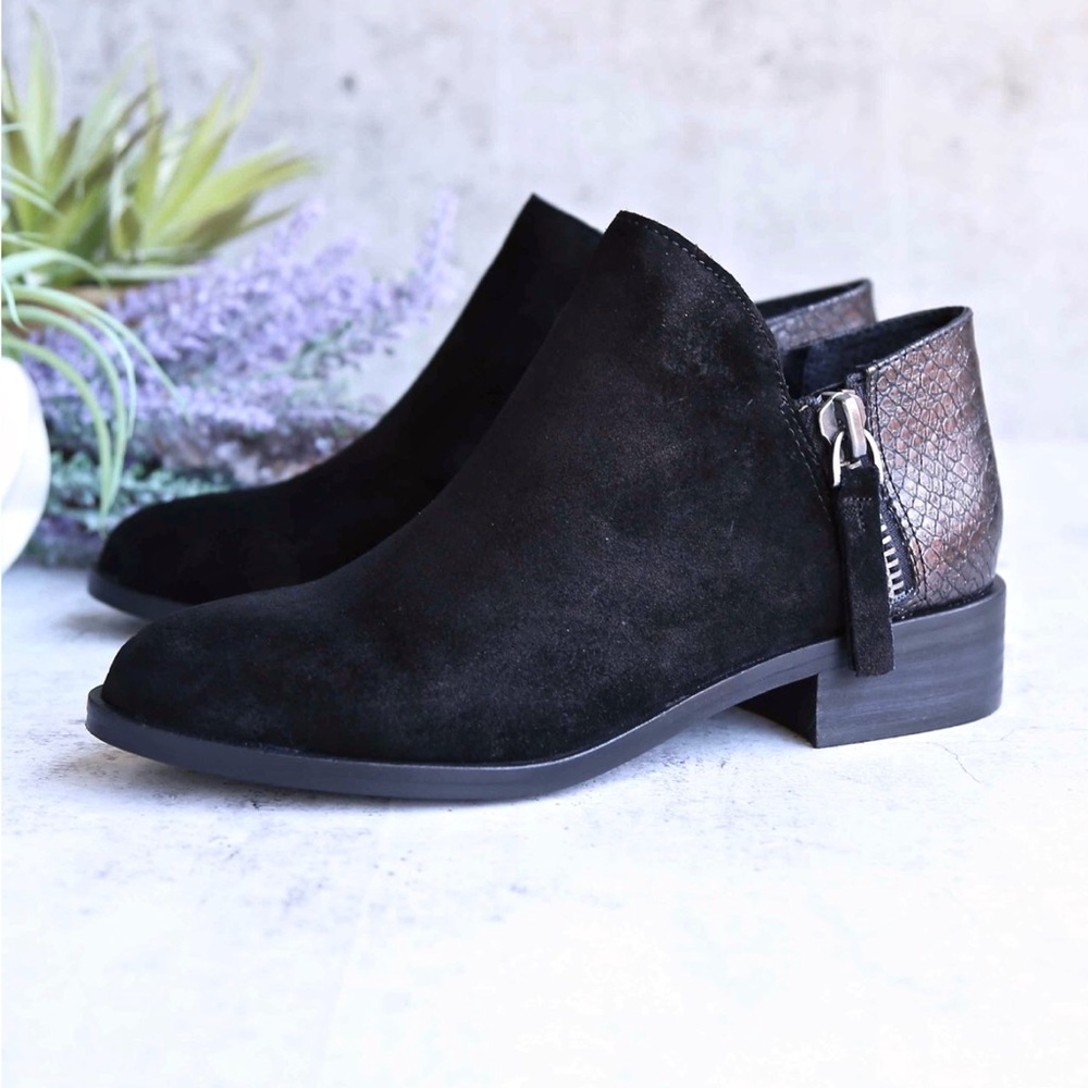 Snake Embossed Two Tone Chelsea Ankle Booties